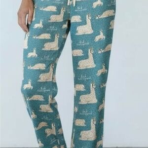 Amanda Blu Teal Tired But Inspired Llama Print Pajama Pants